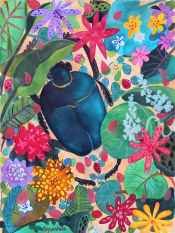 scarab-beetle-in-grass-among-flowers-fine-art-print